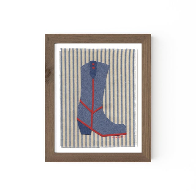 Willa Heart Dottie the Cowboy Boot by Willa Heart in Walnut Frame, Mini Art Print For Sale - Image 4 of 4