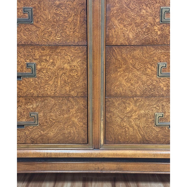 Wood Vintage Founders Furniture Burl Wood Nine Drawer Lowboy Dresser For Sale - Image 7 of 12