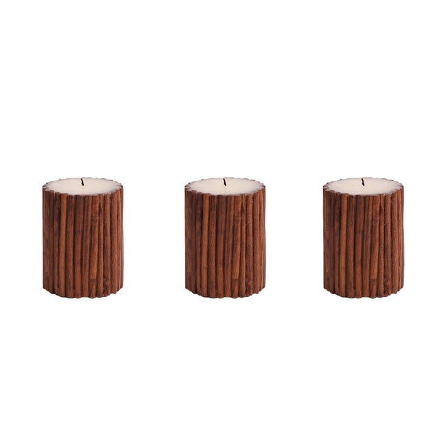 Rustic Cinnamon Stick Scented 5" Pillar Candles, Set of 3 For Sale - Image 3 of 3