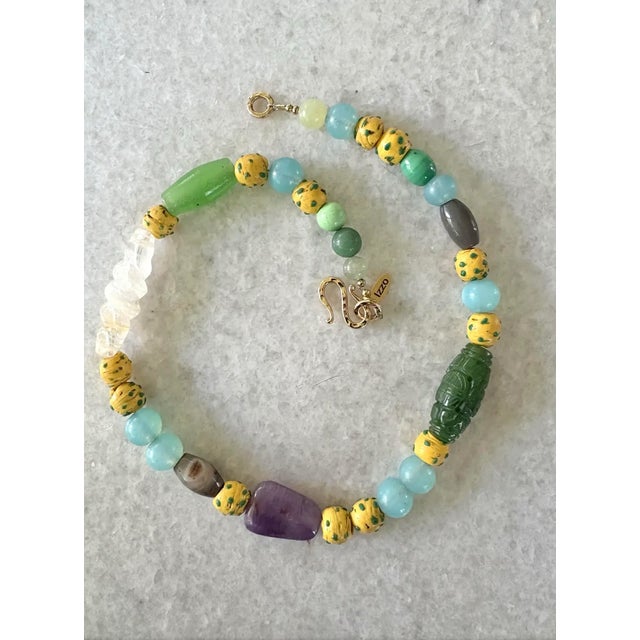 Contemporary Carved Jade, Amethyst, Turquoise, Rare Ancient Venetian Glass Beaded Necklace Designed by Matthew Izzo For Sale - Image 3 of 3