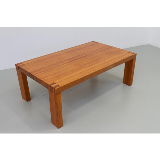 Danish Modern Rectangular Brutalist Coffee Table in Oregon Pine, 1970s. Impressive Scandinavian coffee table in solid...