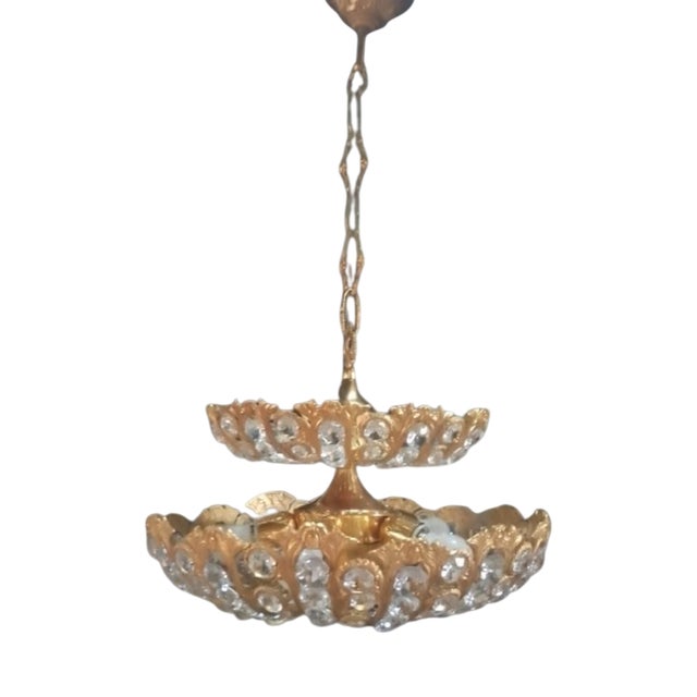 Hollywood Regency Brass and Crystal Chandelier by Peris Andreu, 1970s For Sale