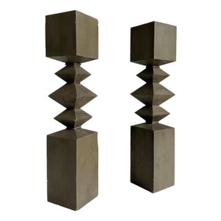 Vintage Wooden Zigzag Candlesticks, Mid 20th Century For Sale