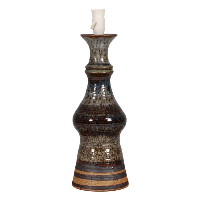 Large Danish Partly Glazed Stoneware Table Lamp, 1960s For Sale