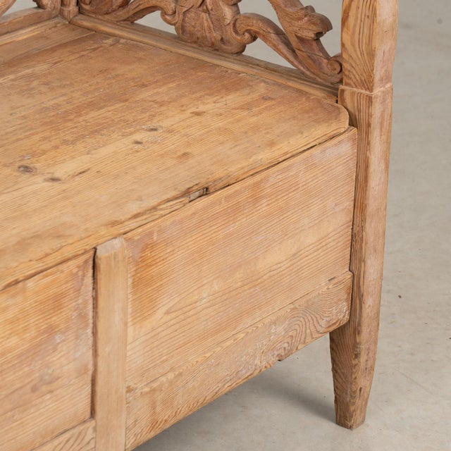1868 Swedish Carved Pine Storage Bench With Heart Detail For Sale - Image 14 of 15