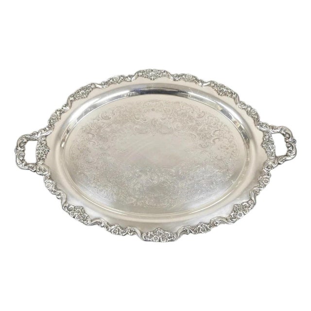 Vintage Poole 400 Lancaster Rose Silver Plated Serving Platter Bar Tray (B) For Sale