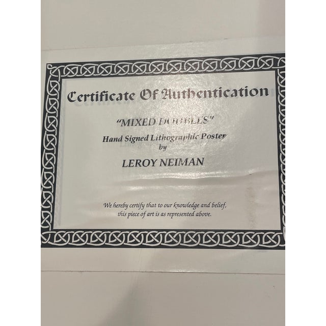 Framed Lithographic Poster by Leroy Neiman Signed Lower Right With Coa, Titled " Mixed Doubles." For Sale In Los Angeles - Image 6 of 6