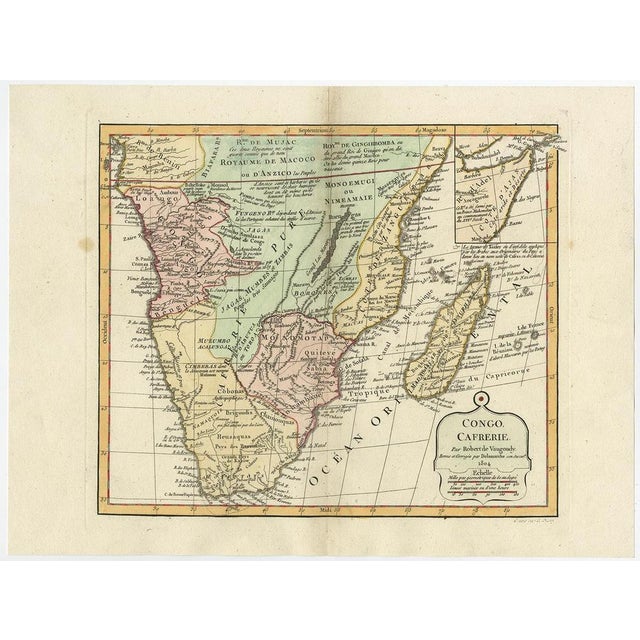 Antique map titled 'Congo, Cafrerie.' Decorative map of the southern part of Africa by Robert de Vaugondy, revised and...