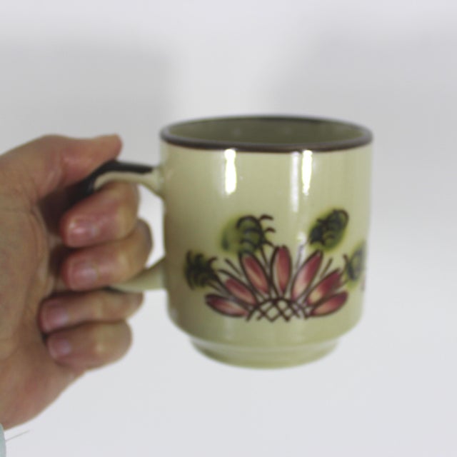 Vintage Otagiri Japanese Yellow, Pink Floral Ceramic Coffee Mugs- Set of 4 For Sale - Image 9 of 10