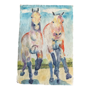 Signed American Watercolor Horses Running - East Hampton Ny Estate