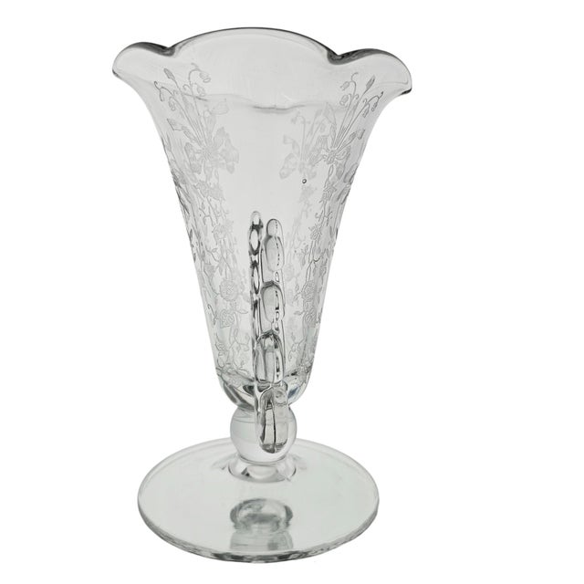 Heisey Lariat Orchid Etched Footed Elegant Glass Vase 7" For Sale - Image 4 of 9