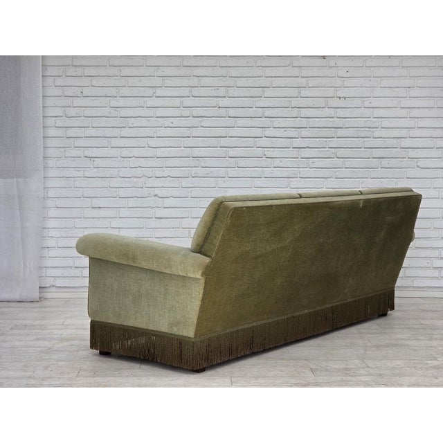 Wood Danish 3-Seater Sofa in Green Velour and Beech, 1970s For Sale - Image 7 of 18