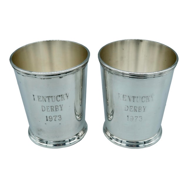 Pair of Vintage Silverplate Kentucky Derby Mint Julep Cups, Circa 1973 For Sale