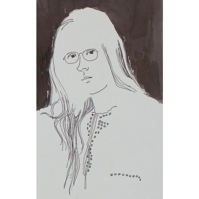 This late 20th century ink on paper female portrait with glasses is by Oakland artist Rip Matteson (1920-2011). Matteson...