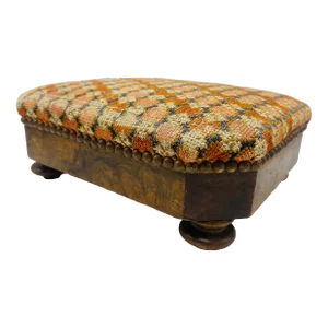 Antique Footstool With Original Needlepoint
