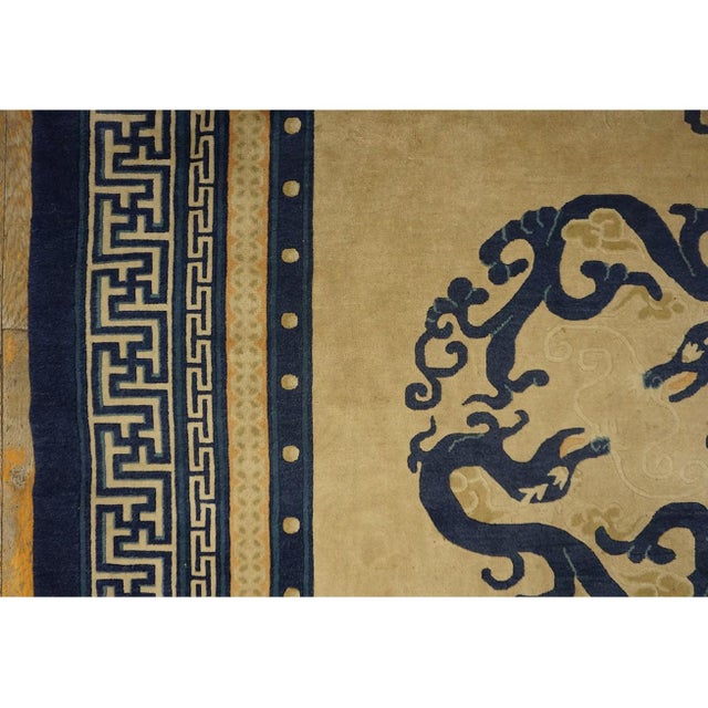 1920s Antique Chinese Medallion Dragon Ivory Room Size Wool Peking Knotted Rug For Sale - Image 4 of 11