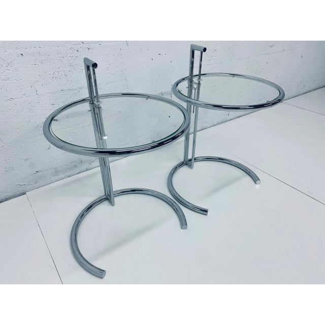 Mid-Century Modern Eileen Gray E 1027 Style Adjustable Chrome and Glass Side Tables - a Pair For Sale - Image 3 of 11