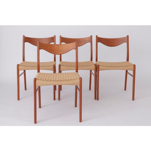 Mid-Century Modern Danish Dining Chairs with Paper Cord Seats by Arne Wahl Iversen, 1960s, Set of 4 For Sale - Image 12 of 12