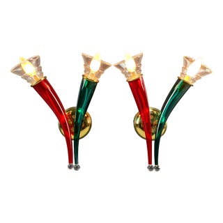 Ducale Hand Blown Red and Green Murano Glass Sconce by VeArt, 1970 For Sale