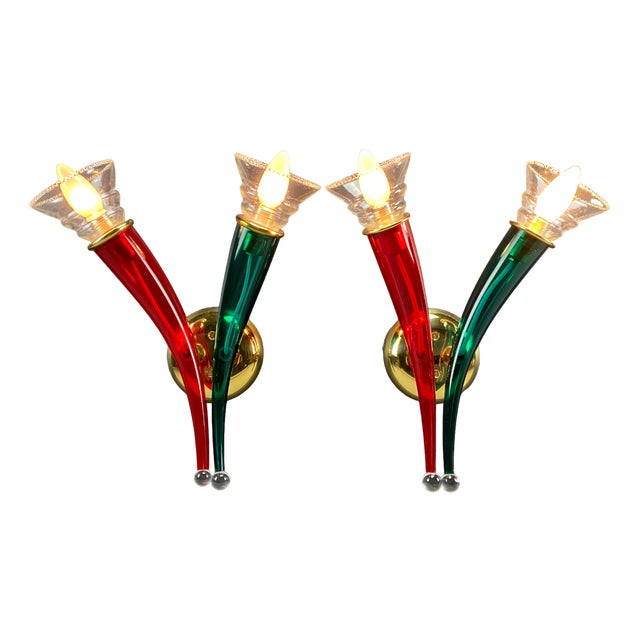 Ducale Hand Blown Red and Green Murano Glass Sconce by VeArt, 1970 For Sale