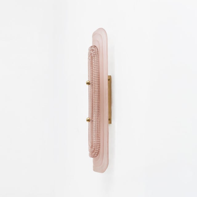 Art Deco Sconces in Matte and Glossy Pink Murano Glass and Brass, 2000, Set of 2 For Sale - Image 4 of 8