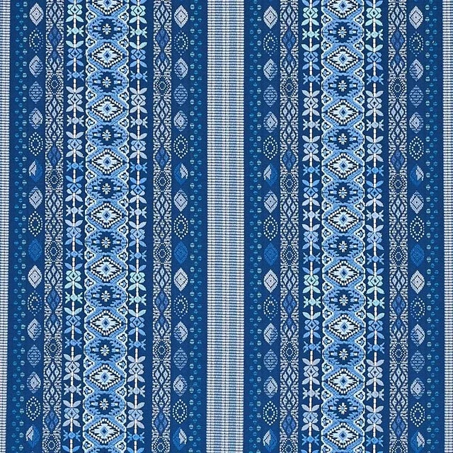 Sample- Schumacher Cosima Embroidery Fabric in Blue Multi For Sale