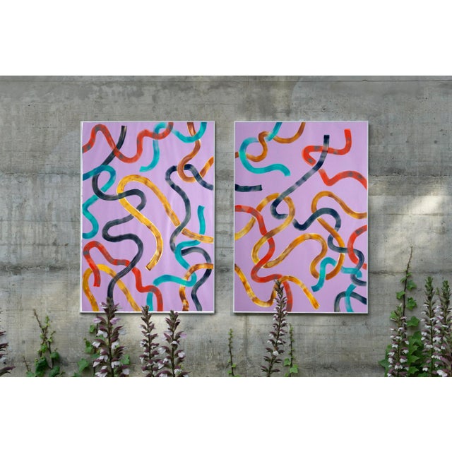 2020 "Vibrant Strokes on Violet" Abstract Acrylic Painting by Natalia Roman - 2 Pieces For Sale In Miami - Image 6 of 10