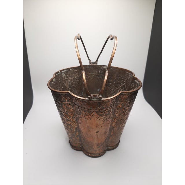 Metal 19th C Repousse Copper Nepal Scallop Bucket For Sale - Image 7 of 15