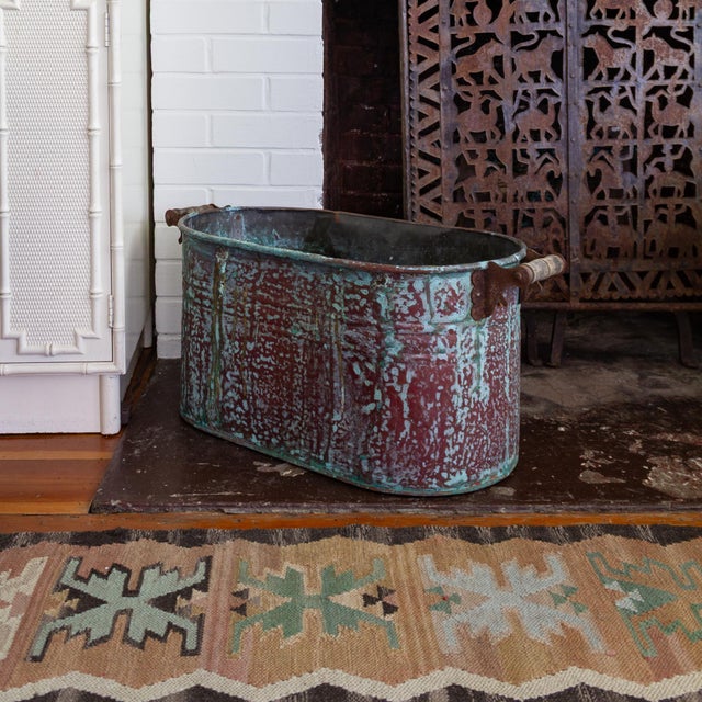 Antique Copper Boiler or Washtub for Firewood or Plants For Sale - Image 4 of 15
