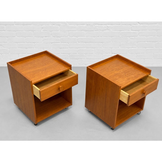 1960s Pair of Danish Mid Century Modern Teak Nightstands, C. 1960's For Sale - Image 5 of 14