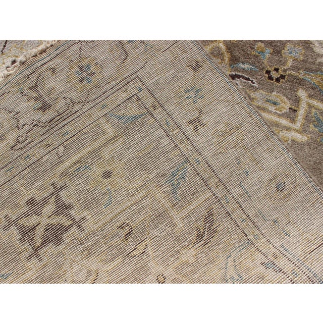 Textile Modern Long Heriz Runner in Grays, Silver, Blue, Soft Yellow For Sale - Image 7 of 8