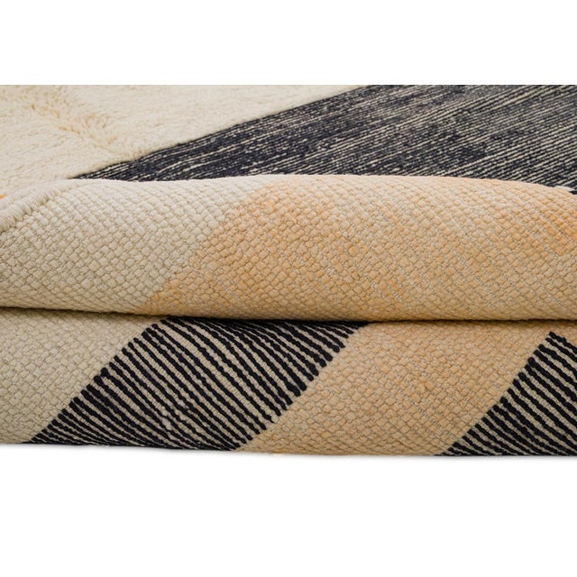 Ivory Abstract Hand-Knotted Moroccan Wool Rug | 9'7" X 6'8" | One of a Kind For Sale - Image 8 of 8