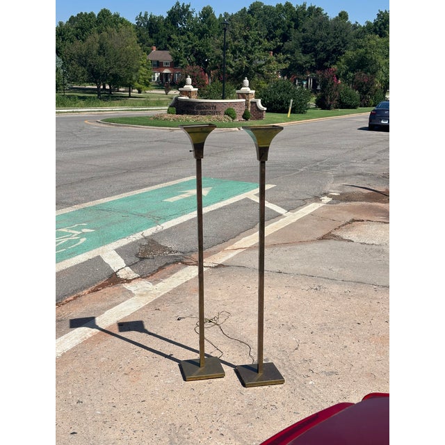 Pair of 1970s Brass Torchieres For Sale - Image 9 of 11