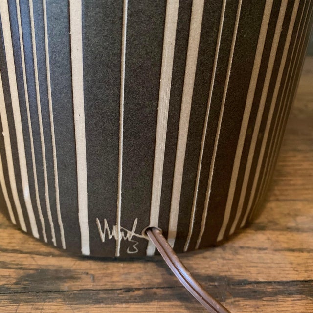 Metal Mid 20th Century Art Pottery Brown Striped Table Lamp by Gordon Martz for Marshall Studios For Sale - Image 7 of 7