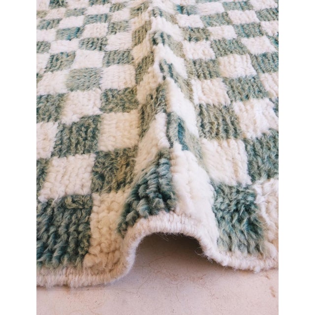 Green Green Checkered Wool Rug - 7 X 6.3 Ft For Sale - Image 8 of 9