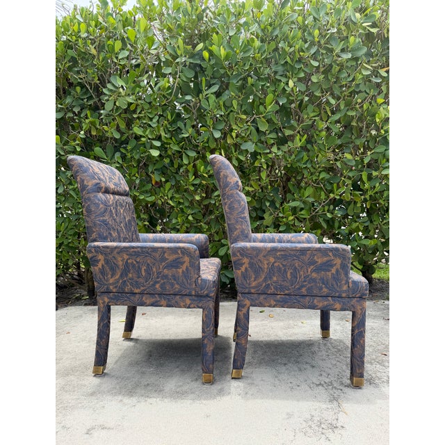 Late 20th Century Vintage Mastercraft Parsons Style Armchairs With Brass Sabots, a Pair For Sale - Image 5 of 16
