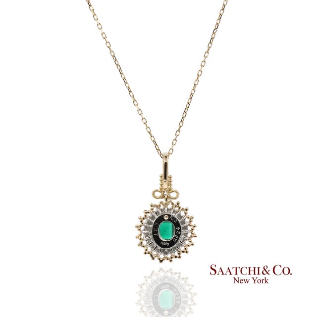 18K Yellow Gold & Platinum 900 Natural Diamond and Emerald Pendant Metal Type: 18k Solid Yellow Gold & Solid Platinum 900...