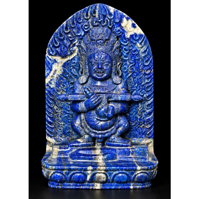 2020s Finest Lapis Lazuli Tibetan Makahala Statue 9.5" Natural Gemstone Hand Carved For Sale - Image 5 of 14