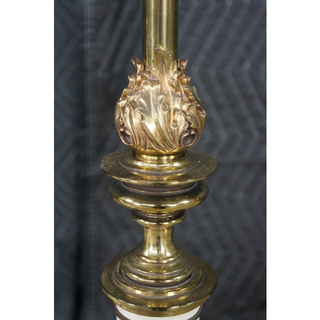 Stiffel Mid 20th Century Stiffel Hollywood Regency Empire White Enamel & Brass Buffet Table Lamps - Pair For Sale - Image 4 of 18