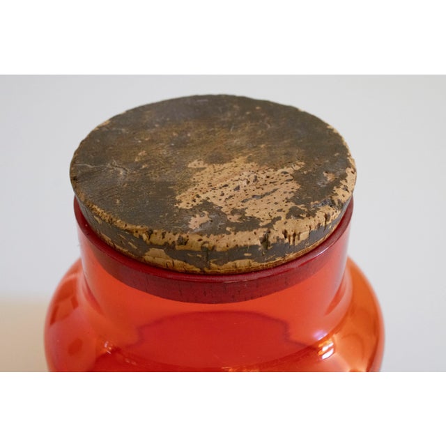 Japanese Vintage Japanese 60s Takashi Orange Glass Canister With Cork Lid For Sale - Image 3 of 4