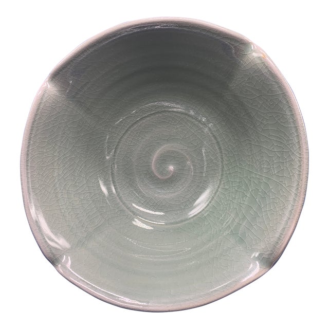 Vintage Green Pottery Bowl, With Four Pour Spouts. For Sale