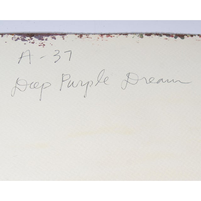 Paper 1980s “Deep Purple Dream” Abstract Acrylic Landscape Painting by Harry Hilson For Sale - Image 7 of 8