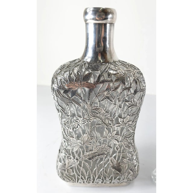 20th Century Sterling Silver Overlay Decanter Bottle With Lotus Flowers For Sale - Image 11 of 13