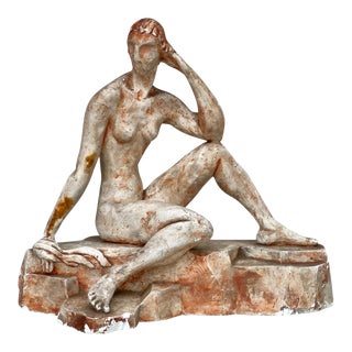 Mid-Century Art Deco Nude Women Chalkware Desk Top Sculpture For Sale