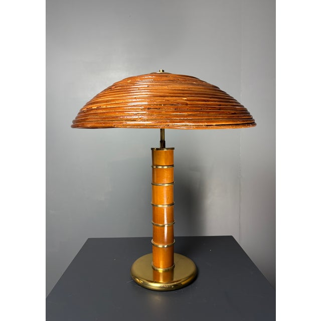 Mid-Century Italian Pencil Reed Rattan Bamboo and Brass Table Lamp, 1960s For Sale - Image 6 of 18