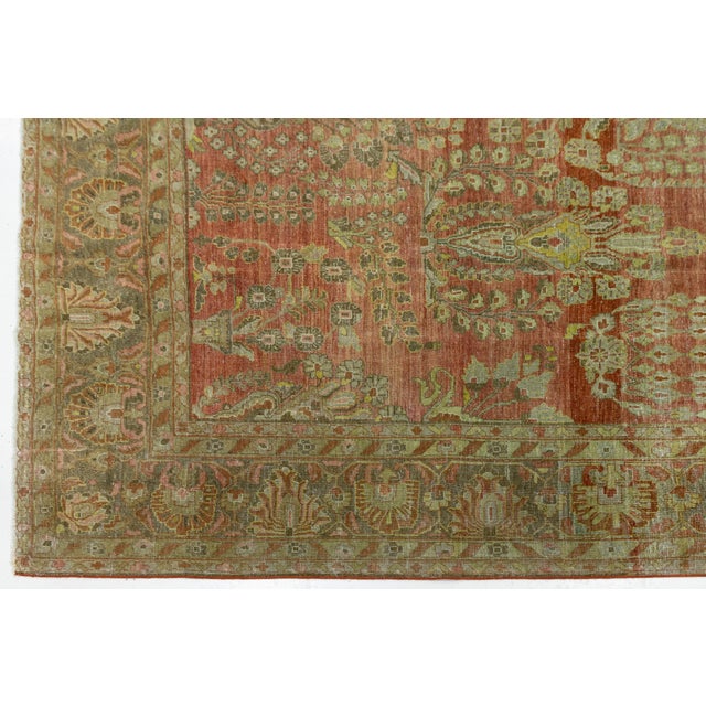 Antique Malayer Style Rug With Terracotta Field and Sage Green Boteh Motifs For Sale - Image 4 of 12