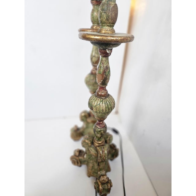Celadon Large Antique Celadon Green & Gilded Candlestick Table Lamps -a Pair For Sale - Image 8 of 13