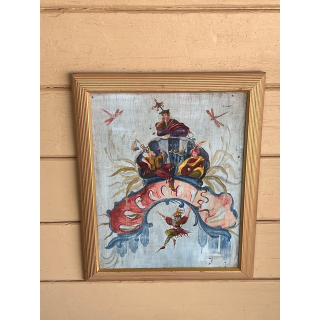Fine French Chinoiserie Chic Figurative Whimsical Oil on Wood Painting in Gilt Frame For Sale - Image 9 of 18