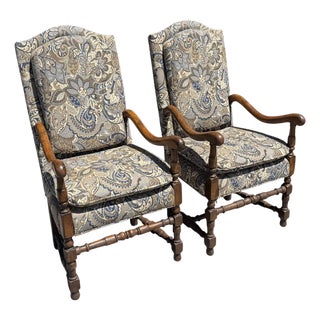 Pair of 18th C Style Spanish Colonial Armchairs W Ralph Lauren Paisley Fabric For Sale