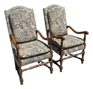 Pair of 18th C Style Spanish Colonial Armchairs W Ralph Lauren Paisley Fabric